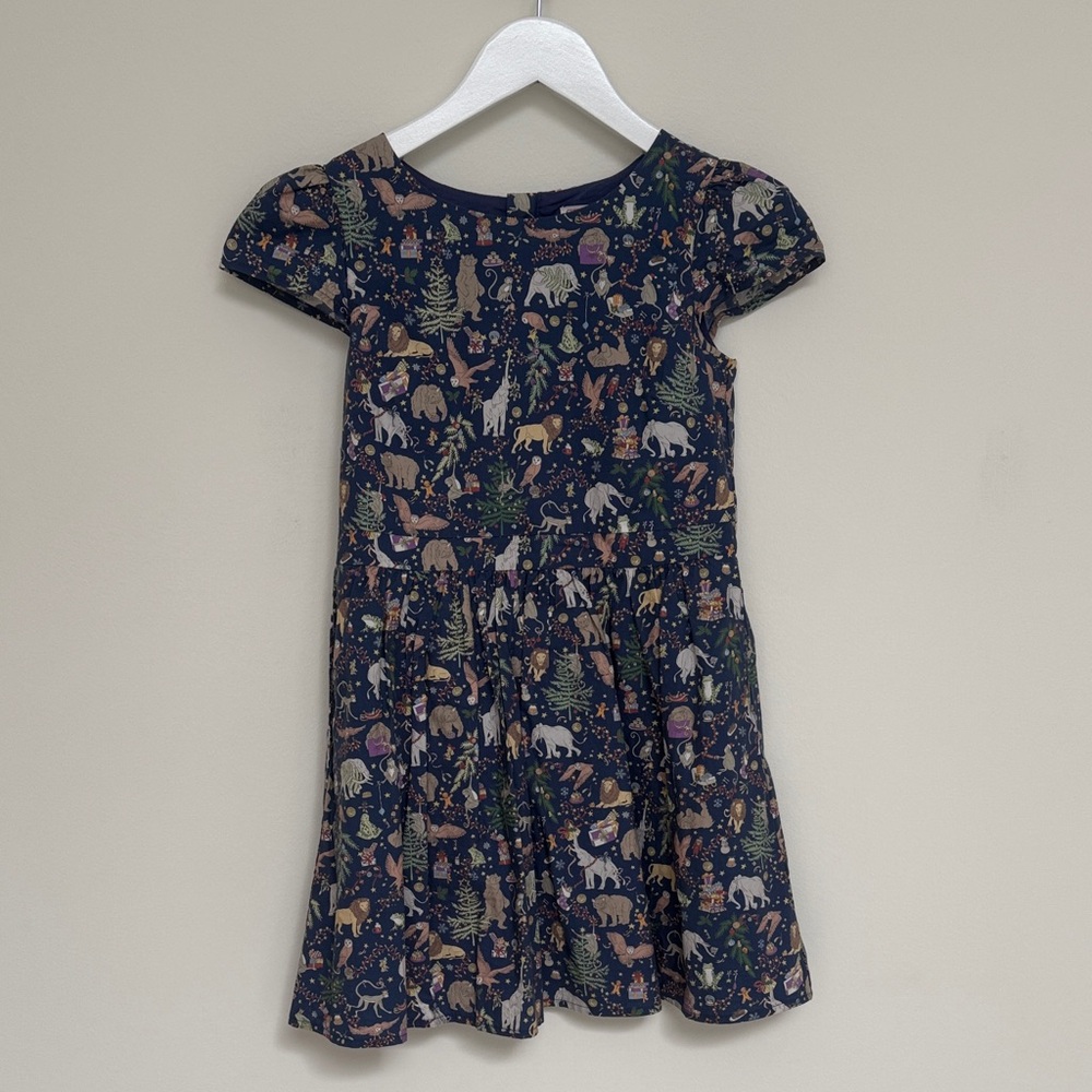 Classic Prep Animal Lovers Christmas Navy Dress with Liberty London Animal Print
